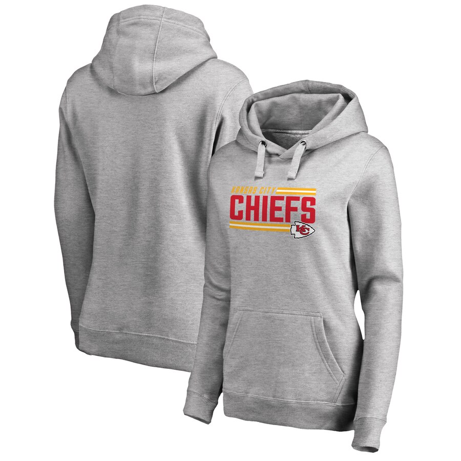Kansas City Chiefs NFL Pro Line by Fanatics Branded Women Iconic Collection On Side Stripe Plus Size Pullover Hoodie Ash->women nfl jersey->Women Jersey